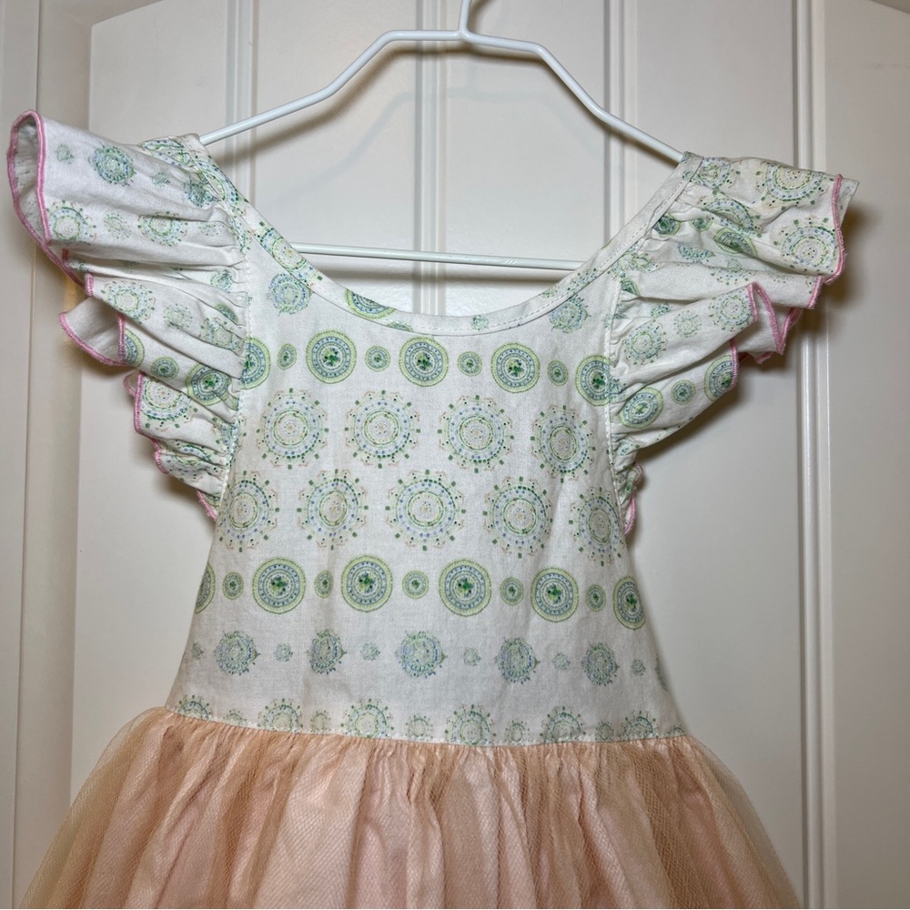 SweetHoney Peach and Green Tulle Skirt Patterned Dress Girl’s 5T - Picture 5 of 16